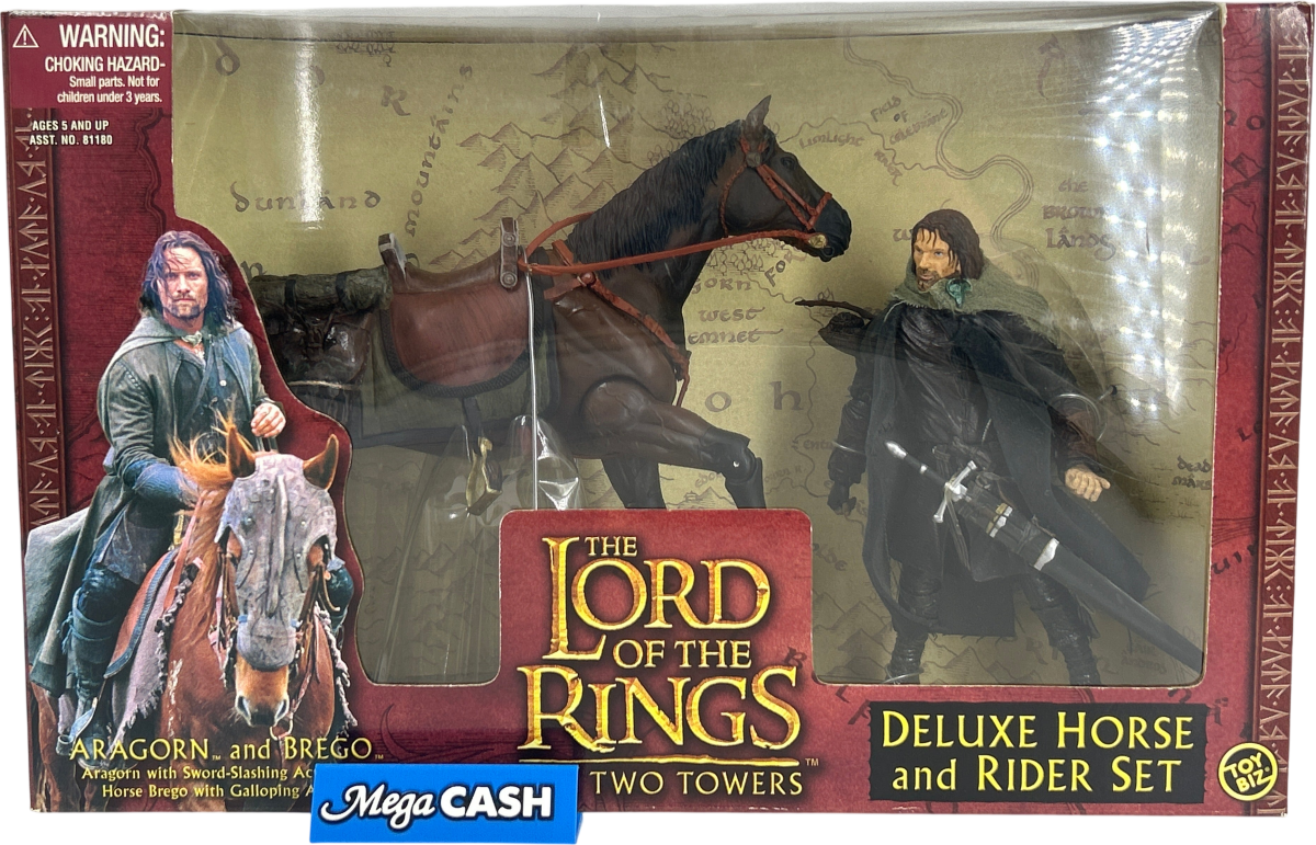Toy Biz LOTR The Two Towers - Aragorn & Brego - Deluxe Horse & Rider Figure Set - Mega Cash Sydney