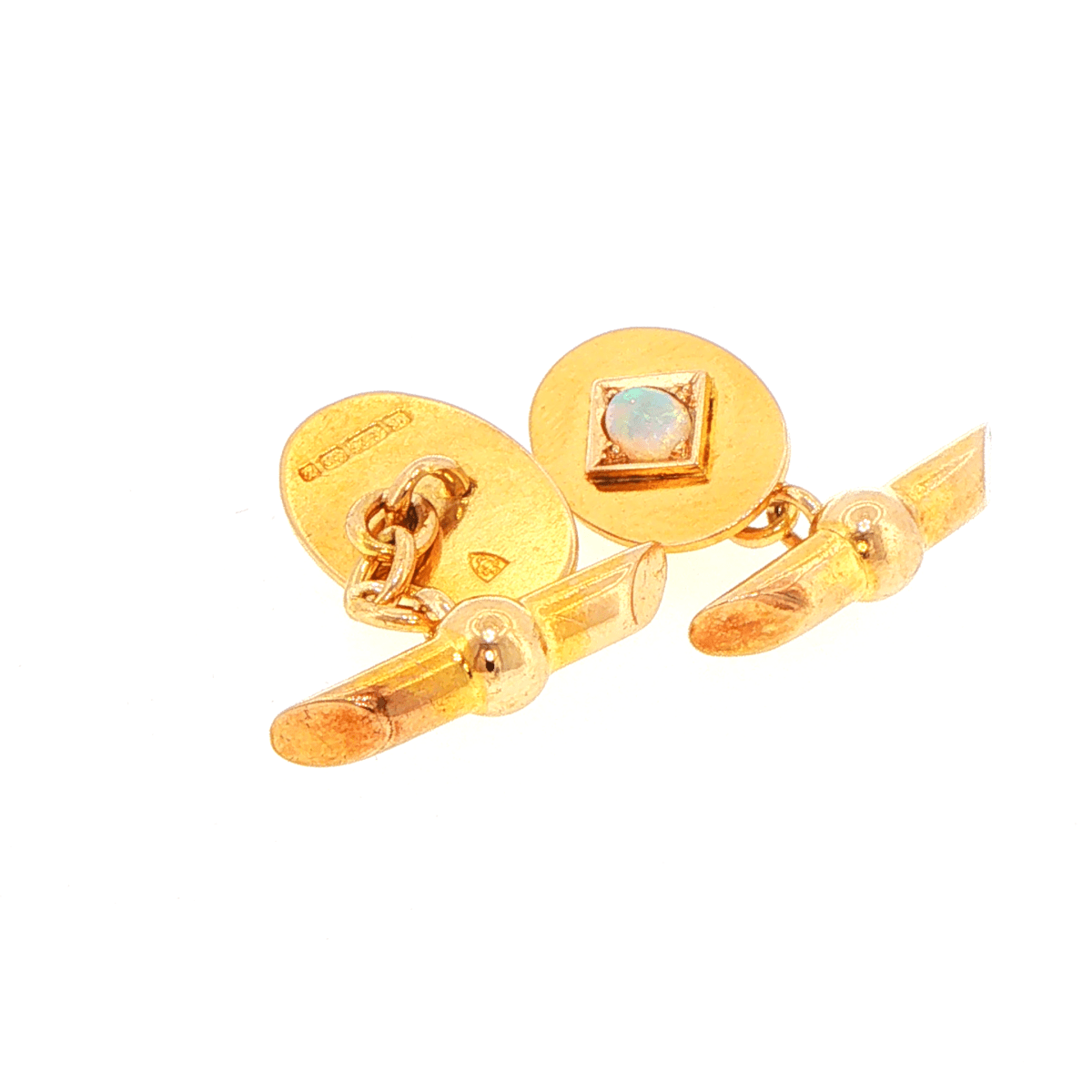 Vintage 15ct Yellow Gold Oval Cufflinks with Opal Center - Mega Cash Sydney