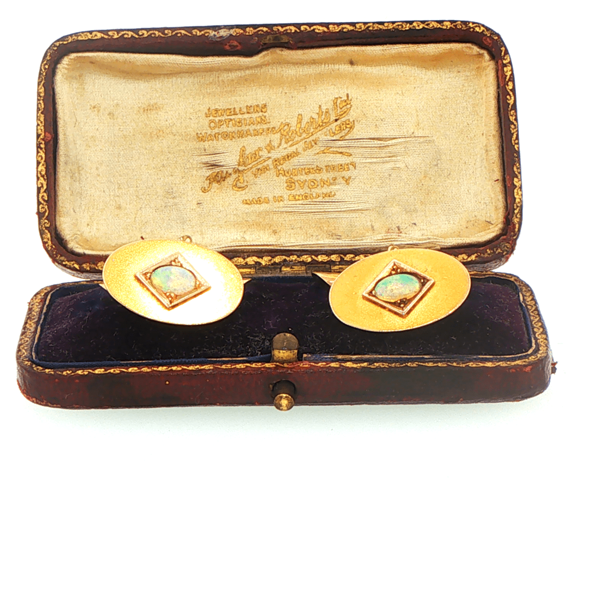 Vintage 15ct Yellow Gold Oval Cufflinks with Opal Center - Mega Cash Sydney