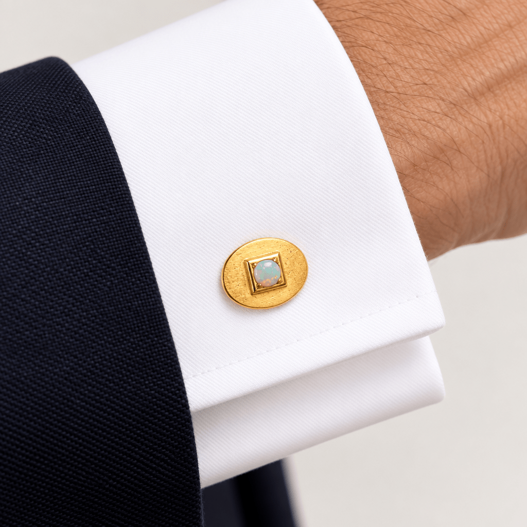 Vintage 15ct Yellow Gold Oval Cufflinks with Opal Center - Mega Cash Sydney