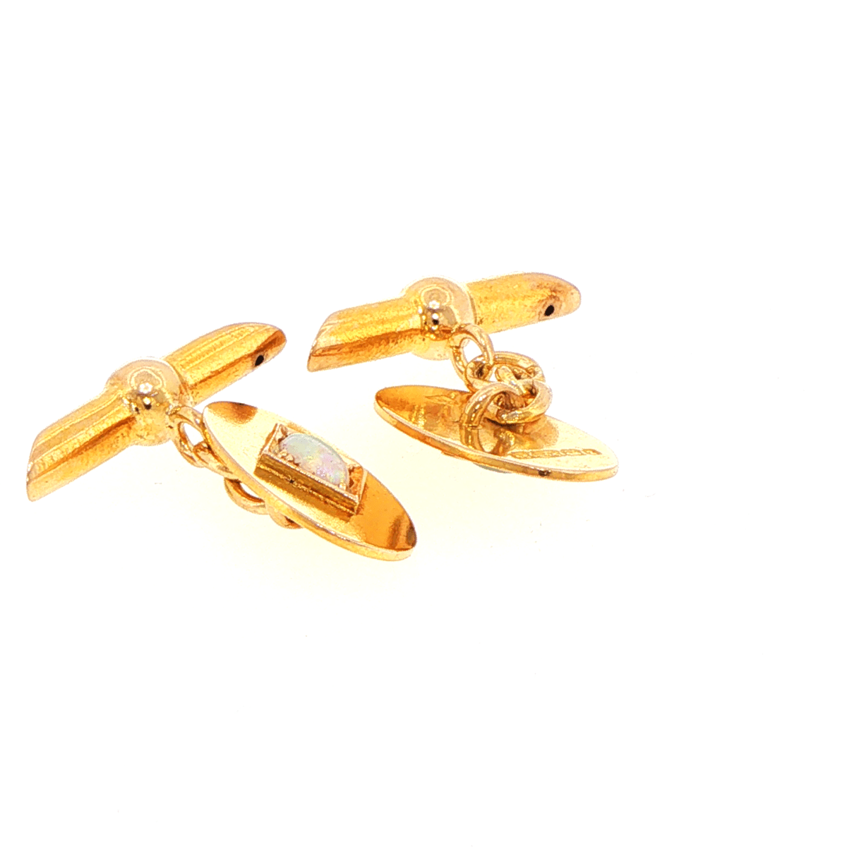 Vintage 15ct Yellow Gold Oval Cufflinks with Opal Center - Mega Cash Sydney