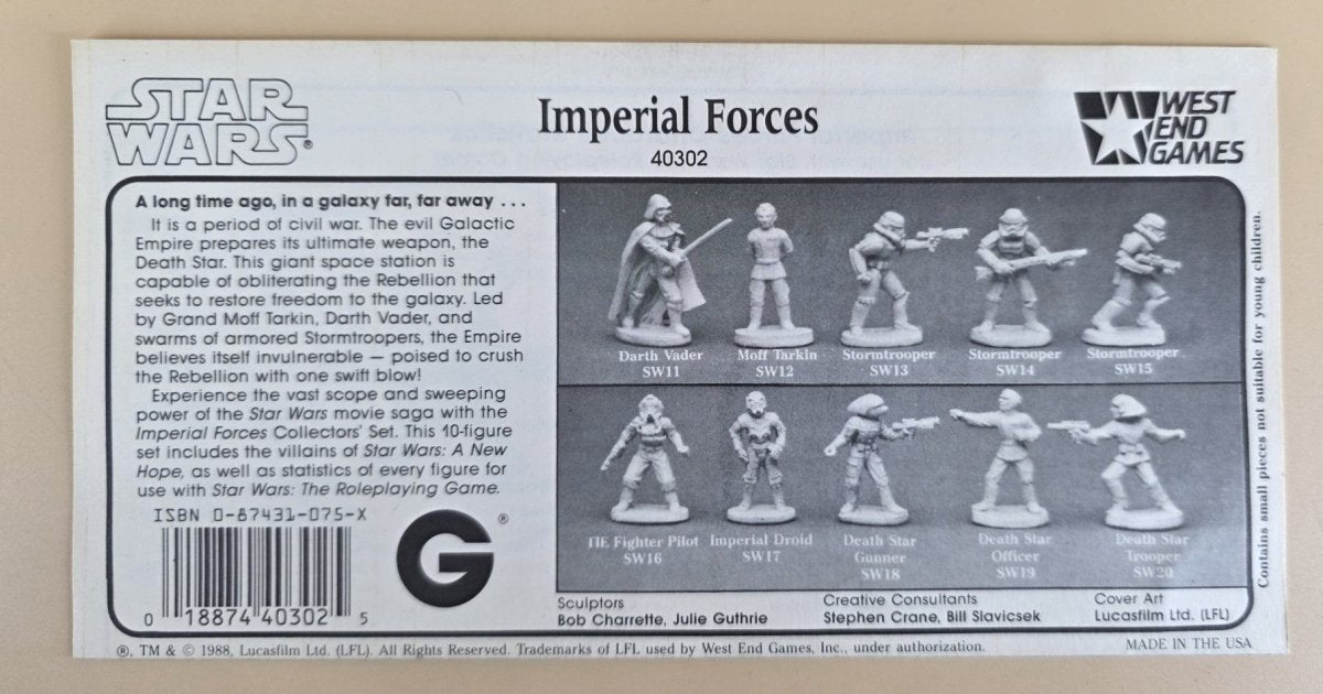 West End Games 1988 Star Wars Imperial Forces- 10 Piece 25mm Metal Figures in Box - Excellent Condition - Mega Cash Sydney