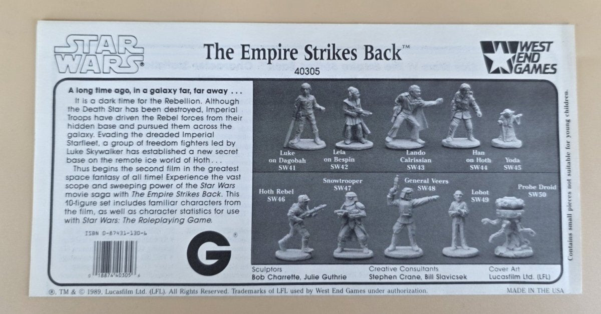 West End Games 1989 Star Wars The Empire Strikes Back Collectors Movie Set - 10 Piece 25mm Metal Figures in Box - Mega Cash Sydney