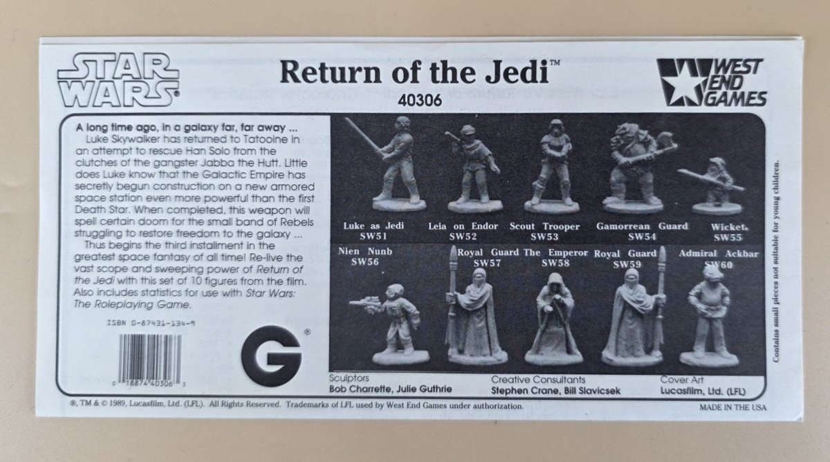 West End Games Star 1989 Wars Return of the Jedi 10 Piece 25mm Metal Figures in Box - Excellent Condition - Mega Cash Sydney
