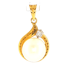 Yellow 14ct Yellow Gold Pearl Pendant with Diamond Accent - Mega Cash Sydney
